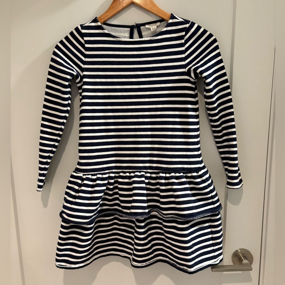 Crewcuts Navy White Striped Dress J. Crew Girls' tiered fleece dress in stripe